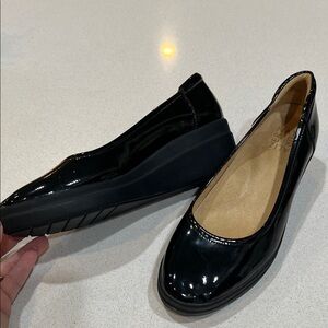 Naturalizer Black Patent Low Wedge Slip-Ons- All Day comfortable professional